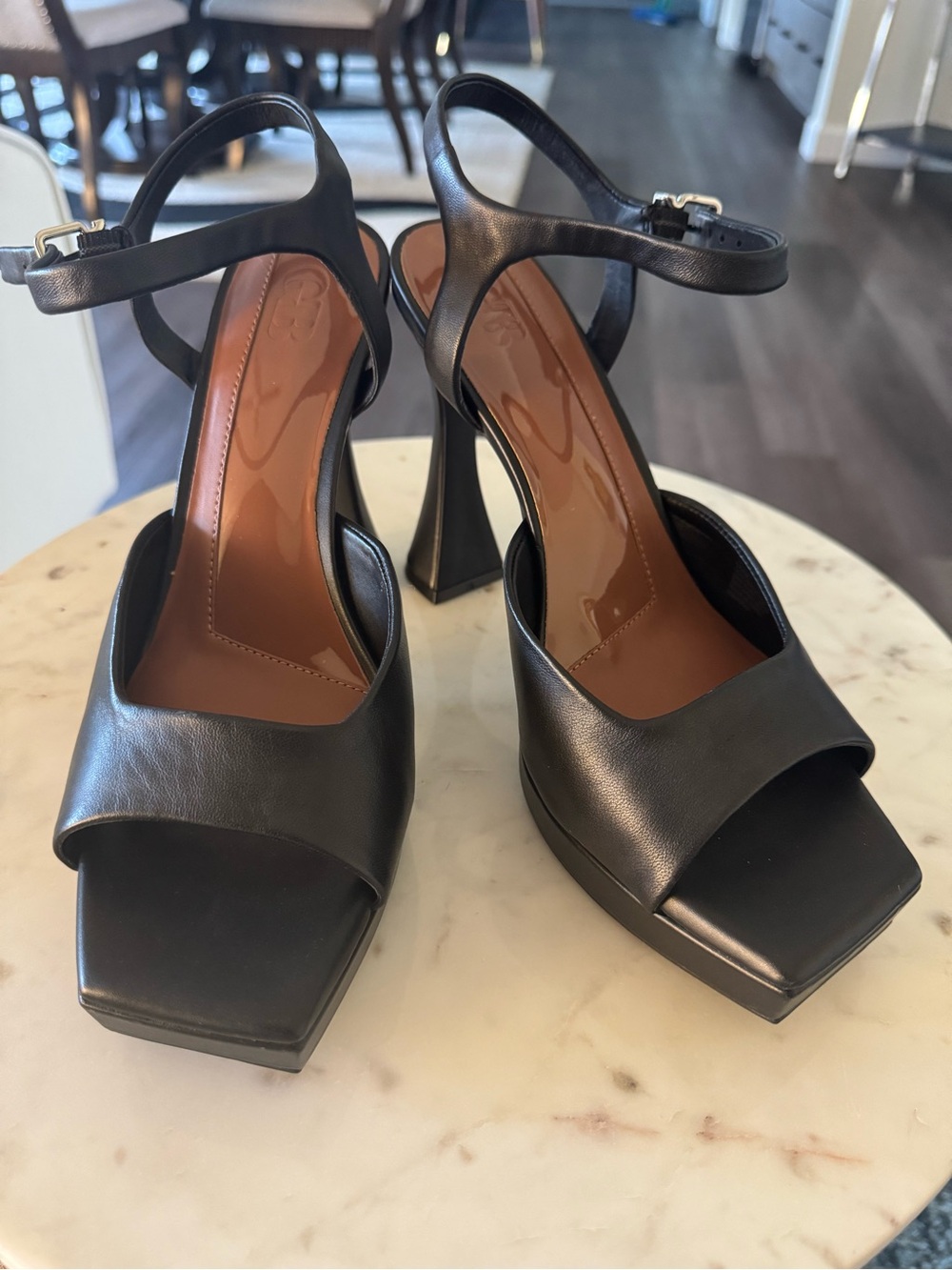 GB girls Black Leather Square-Toe Platform Sandals